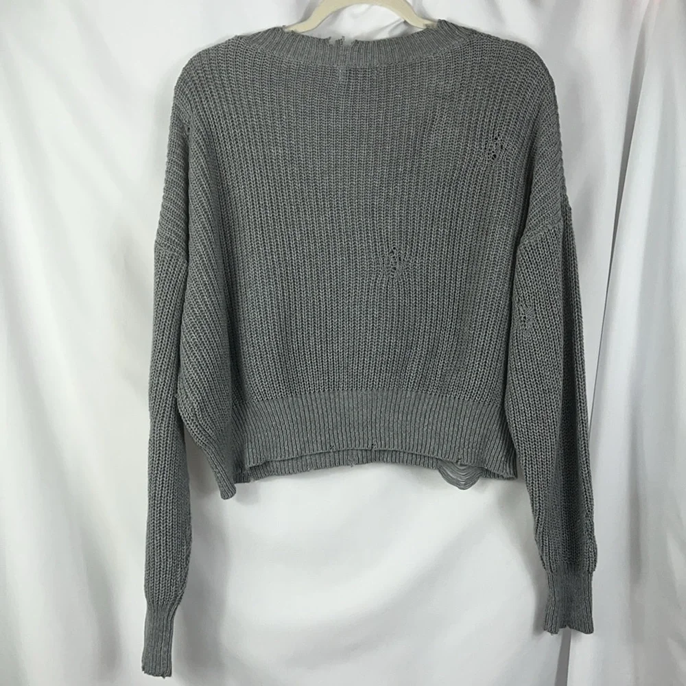 NWT Rumored distressed oversized slouchy cropped popover vneck sweater Sz S